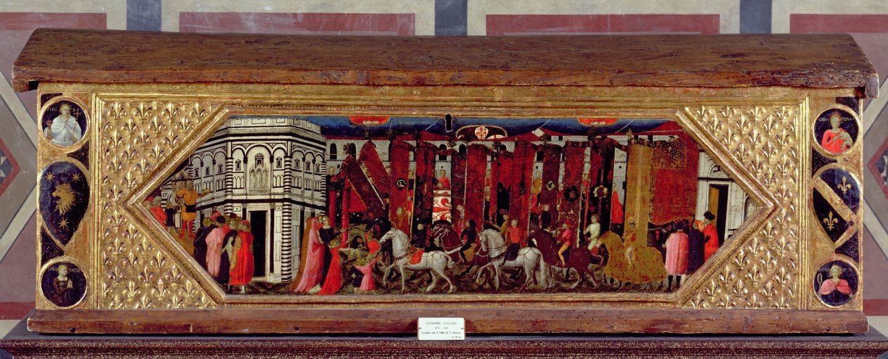 Cassone dekoreret med en scene af Palio af S. Giovanni (tempera på panel) af Giovanni Francesco Toscani