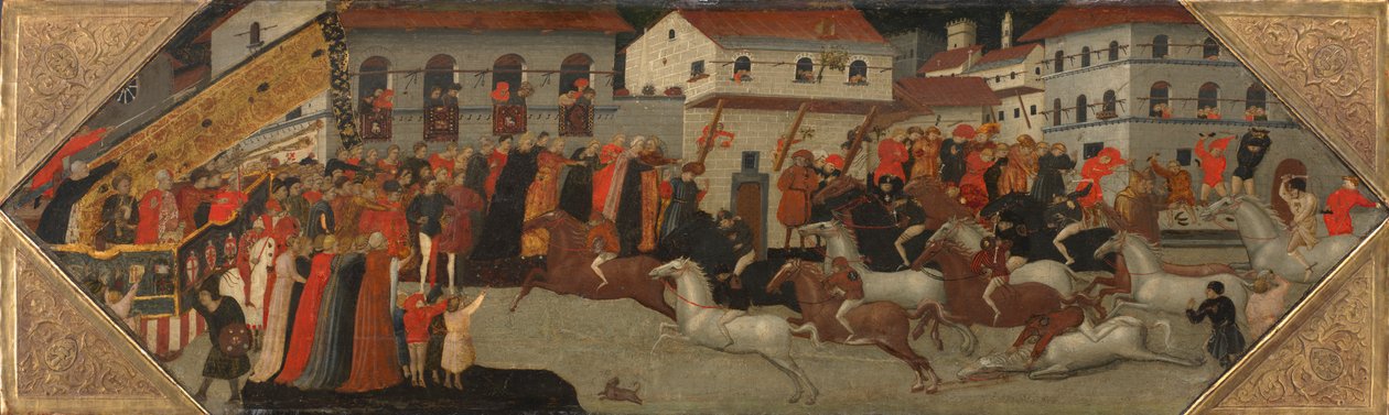 Panel fra en Cassone: The Race of the Palio in the Streets of Florence af Giovanni Francesco Toscani