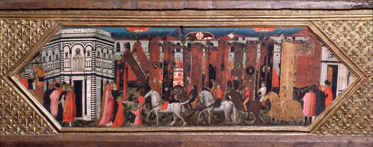 Procession af San Giovannis stænger - Trækiste med repræsentationer af San Giovanni Battistas fest i Firenze - Maleri af Giovanni Toscani (1370-1430), Bargello Museum, Firenze af Giovanni Francesco Toscani
