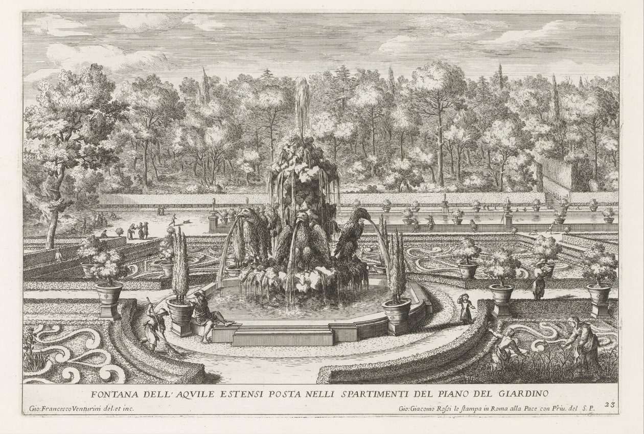 Fountain of the Este Eagles i de tuinen van de Villa d