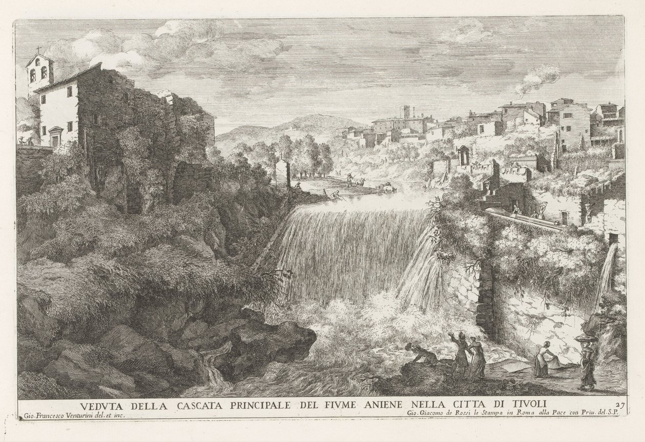 Waterval in de rivier de Aniene ved Tivoli Udsigt over hovedvandfaldet i Aniene-floden i byen Tivoli (titel på objektet) Springvandene i Estense-haven i Tivoli (serietitel) Fonteinen in de tuinen af ​​Villa d