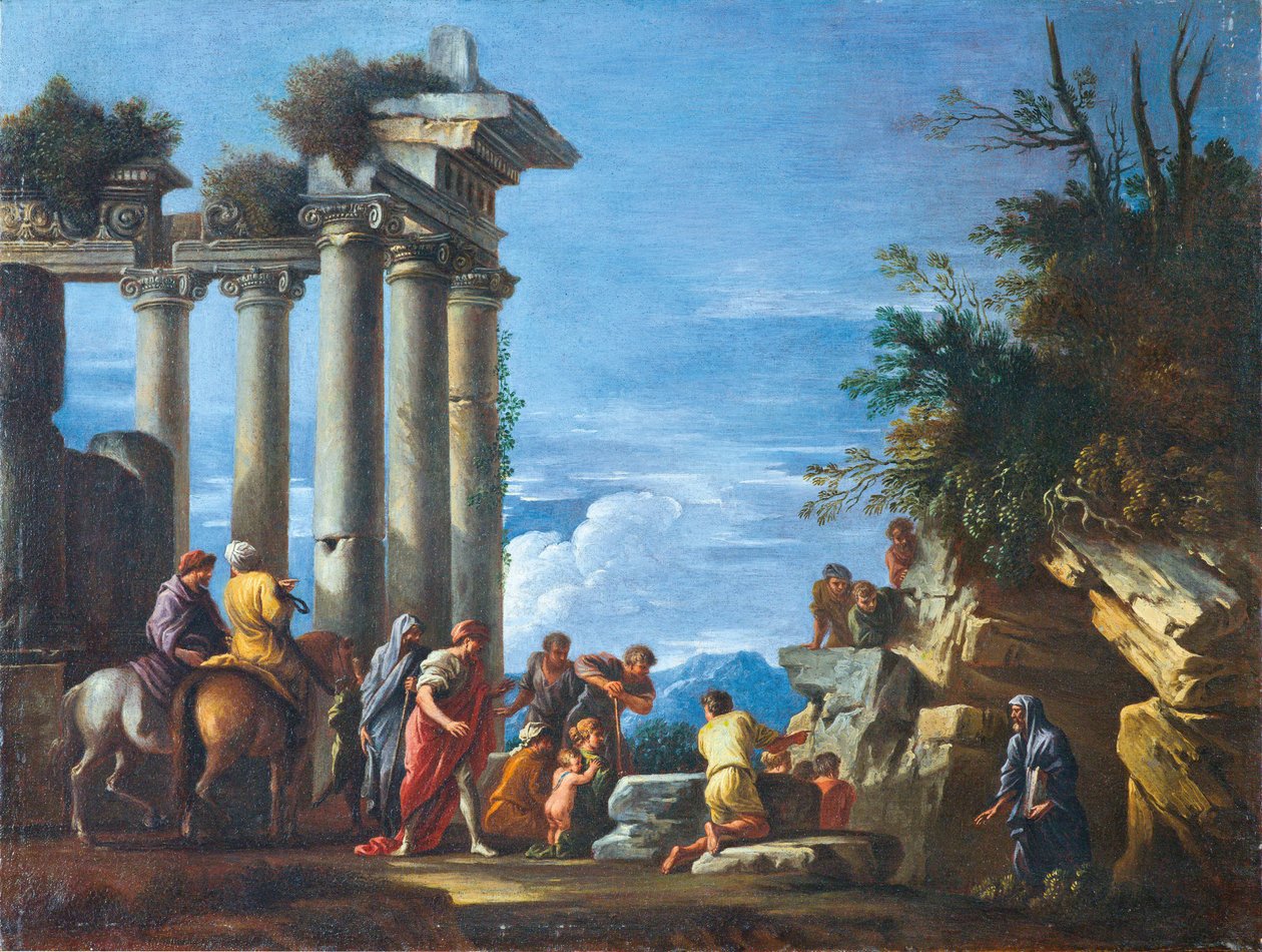 En tempelruin med Pythagoras, der dukker op fra underverdenen, anden halvdel af det 17. århundrede.. af Giovanni Ghisolfi