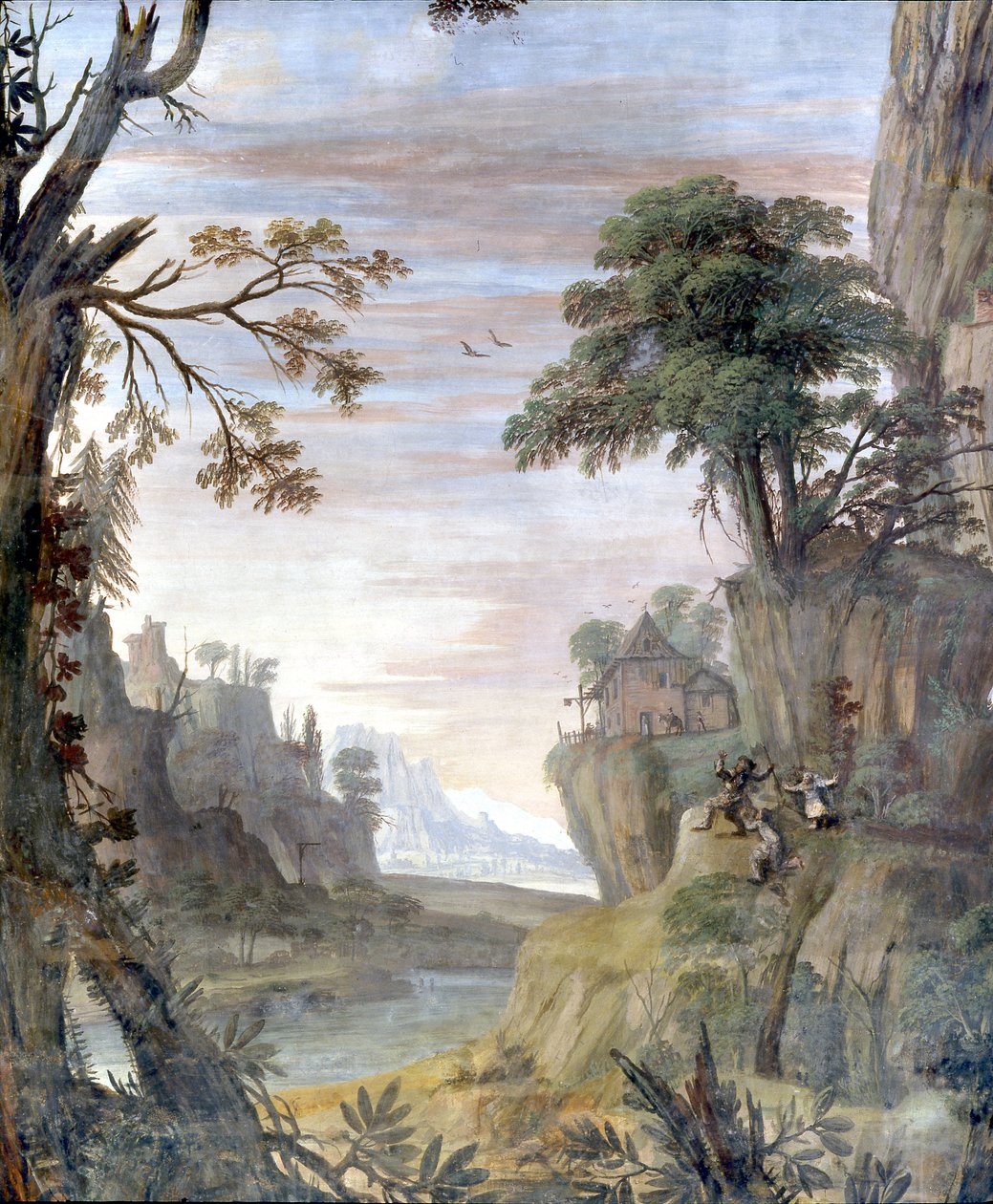 Flod og landskab, detaljer af Giovanni Ghisolfi