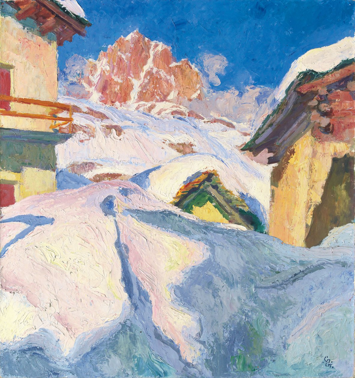 Capolago om vinteren med udsigt over Piz Lagrev, 1928 af Giovanni Giacometti