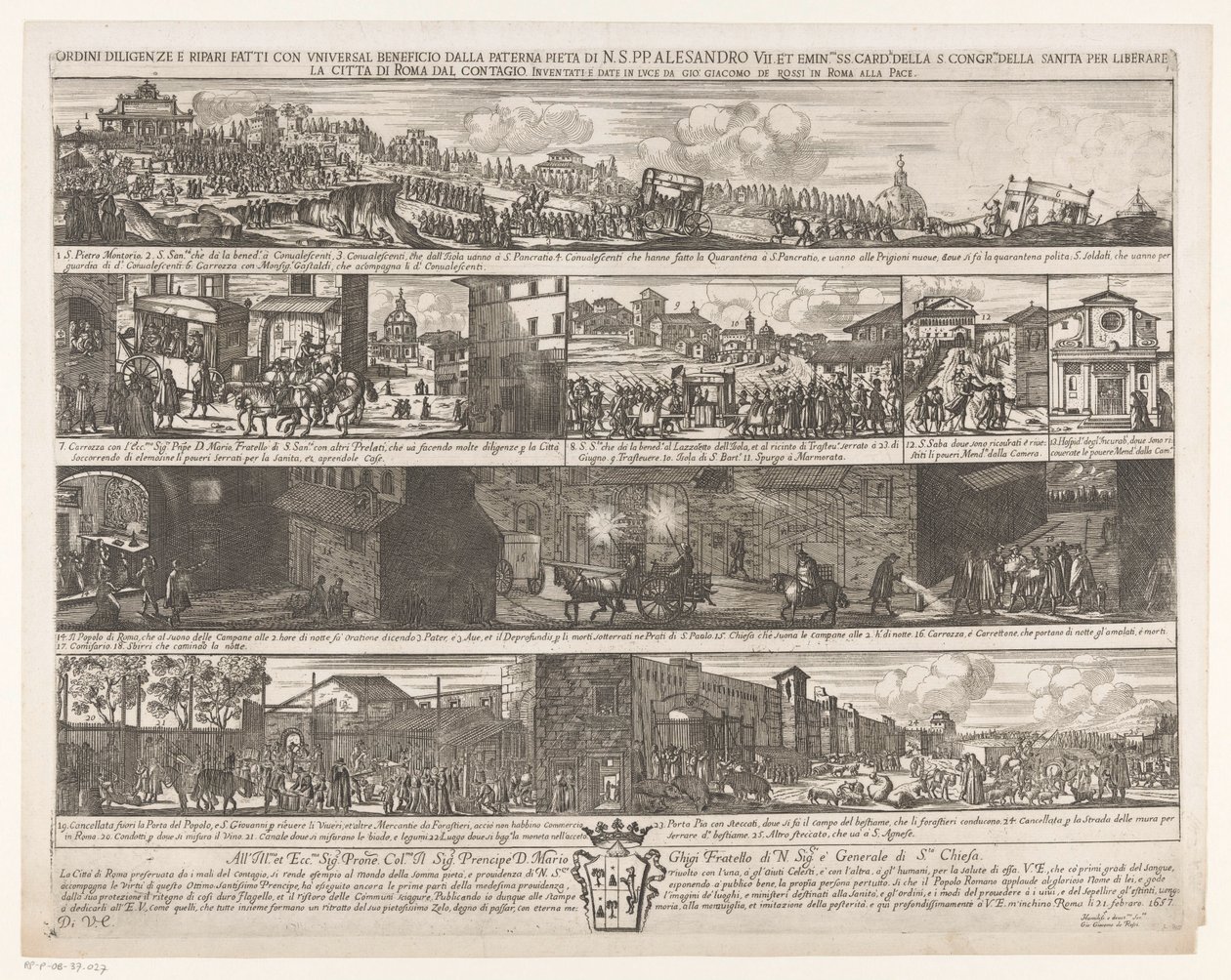 Optocht om Rom kan frit laves af pest Diligence-ordrer og reparationer foretaget med universel fordel af den faderlige Pietra di N. S. PP. Alexander VII. et emin.mi SS. card.li fra S. congr.me della sanita for at befri byen Rom fra smitte (titel på o af Giovanni Giacomo de