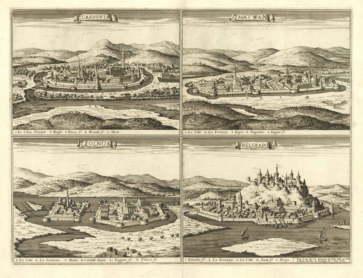 Slotte i Košice, Hatvan, Szolnok og Beograd (Giovanni Giacomo De Rossi, 1683) af Giovanni Giacomo De Rossi