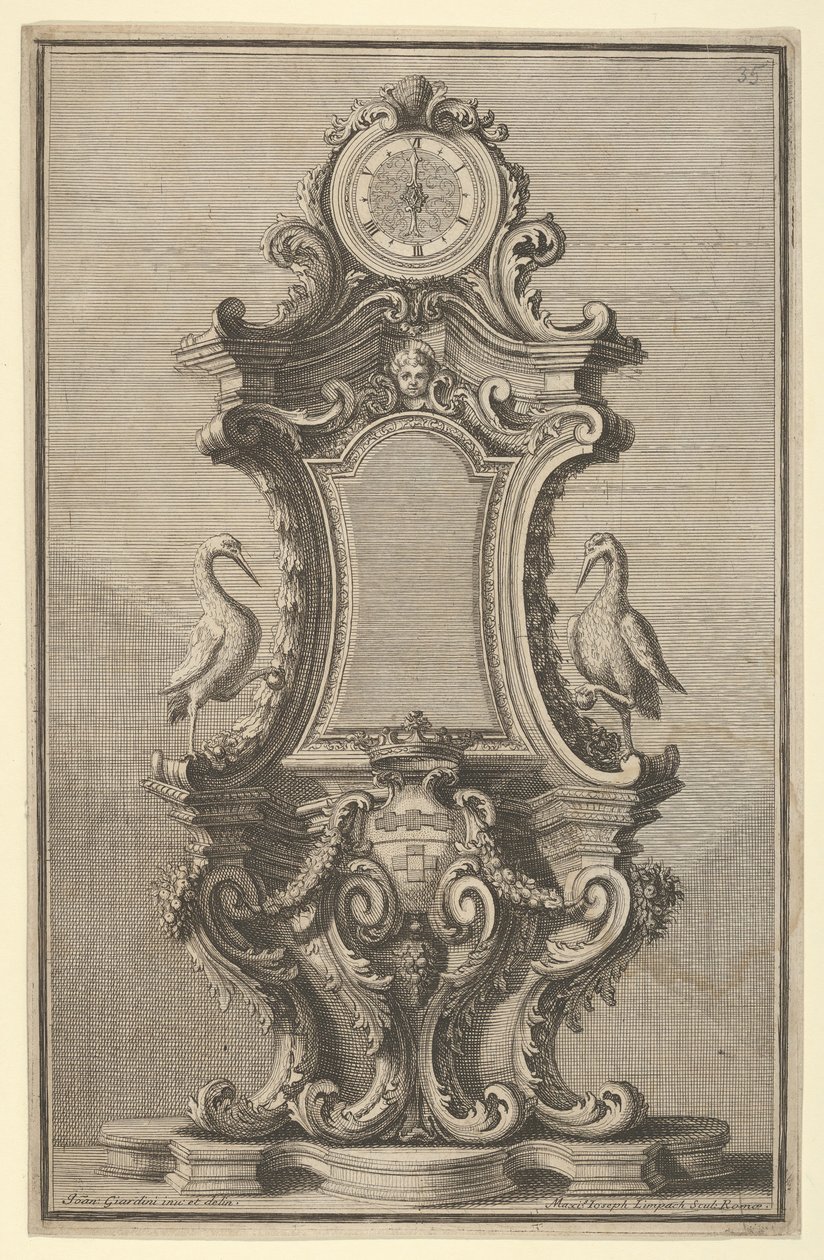 Design for a Clock, from Disegni Diversi, 1714 or 1750. dani af Giovanni Giardini