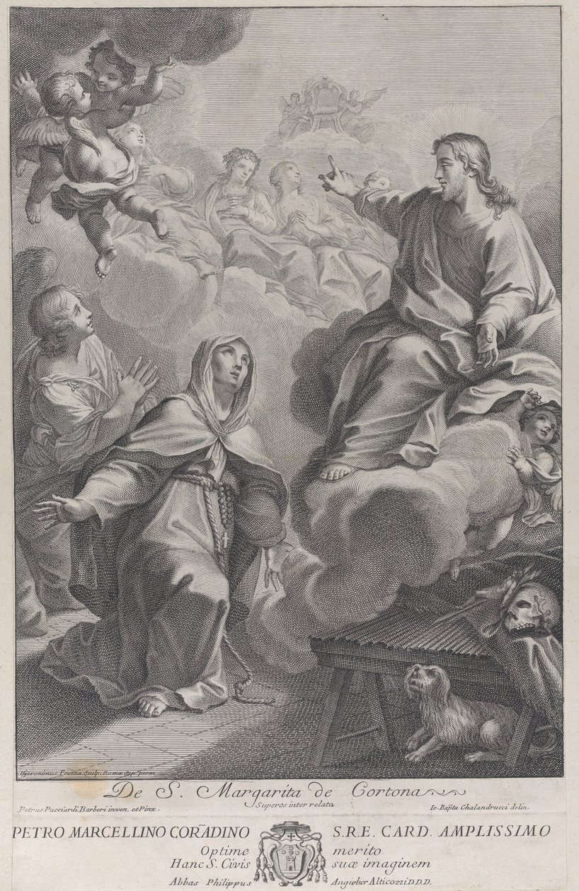 Sankt Margarita af Cortona, knælende foran Kristus, efter Pietro Andrea Pucciardi ..., ca. 1702-1741 af Giovanni Girolamo Frezza