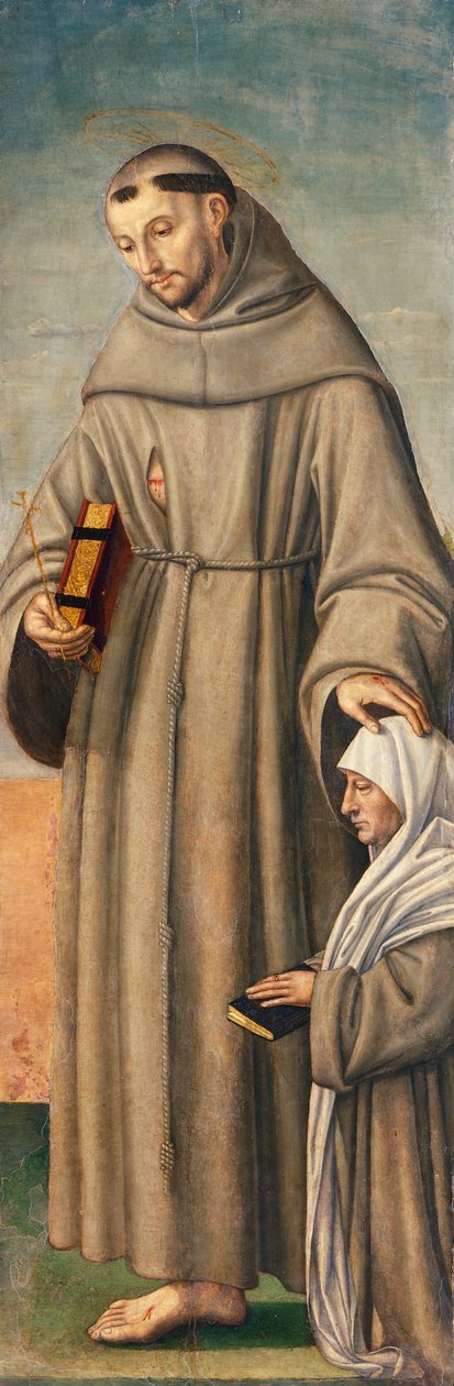 Frans og kommissæren, hængsel på triptykon, der forestiller Fødselskirken med de hellige Frans og Bartholomæus med to donorer af Giovanni Girolamo Savoldo