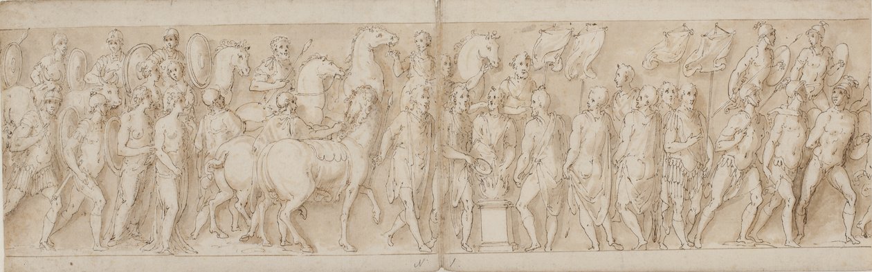 Tilfangetagne kvinder føres bort (slutningen af LXXIII); parade af livredderne (LXXIV); Marcus Aurelius ofrer ved et alter (LXXV); Marcus Aurelius ser et angreb (begyndelsen af LXXVI) af Giovanni Guerra