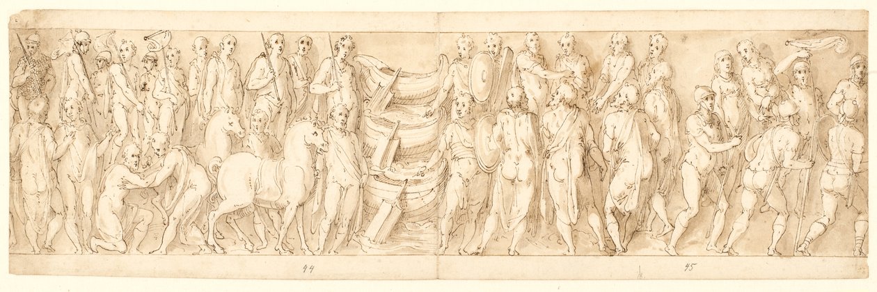 Sarmaterne overgiver sig (LIII); Tyskerne føres over Donau (LIX); Tyskere bliver anklaget af sarmatianere før Marcus Aurelius (LX); begyndelsen af en halshugningsscene (LXI) af Giovanni Guerra