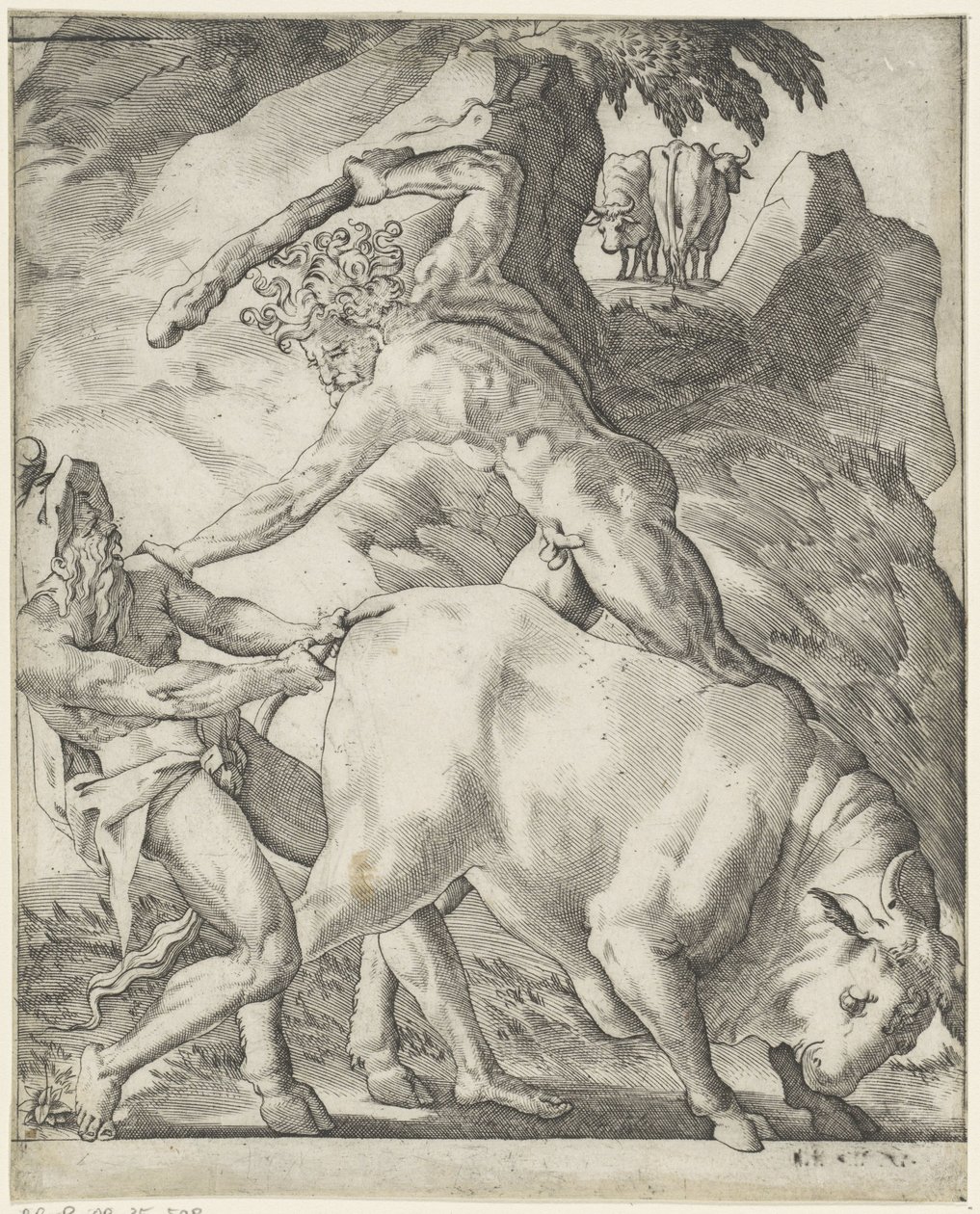 Hercules kæmper med Cacus Scener med Hercules (serietitel) af Giovanni Jacopo Caraglio