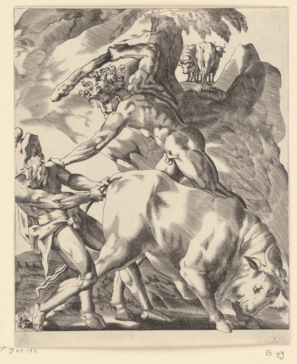 Hercules kæmper med Cacus Scener med Hercules (serietitel) af Giovanni Jacopo Caraglio
