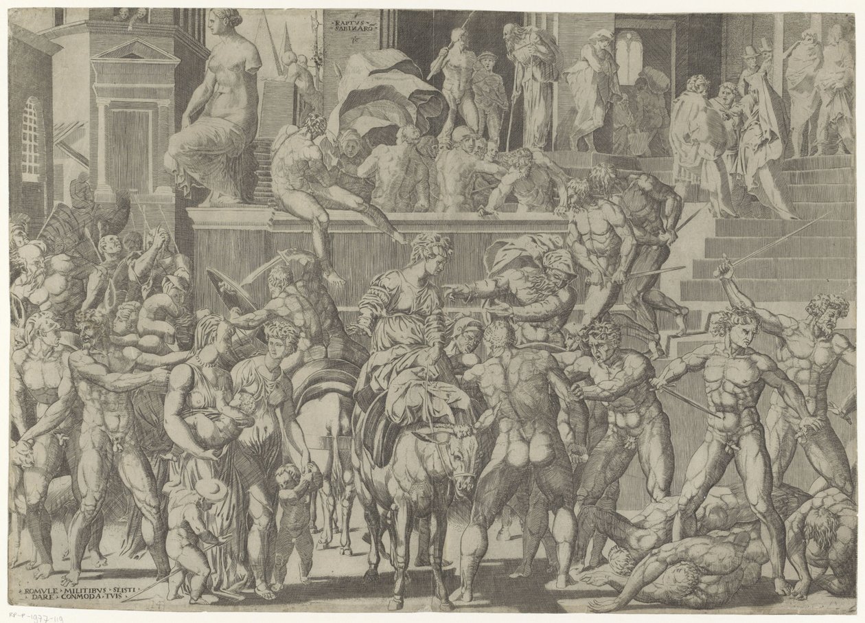 Kamp mellem romerne og sabinerne Raptus Sabinaro (titel på objekt) af Giovanni Jacopo Caraglio
