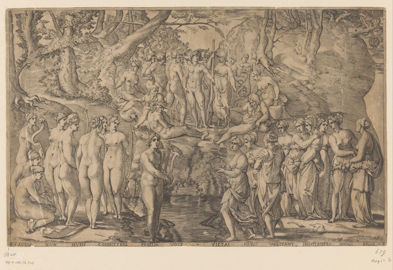 Konkurrence mellem Muses og Pierides af Giovanni Jacopo Caraglio