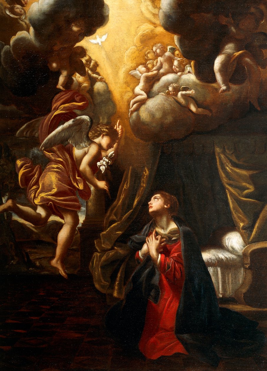 Bebudelse, af Giovanni Lanfranco (1582-1647), olie på lærred, 76x55 cm af Giovanni Lanfranco