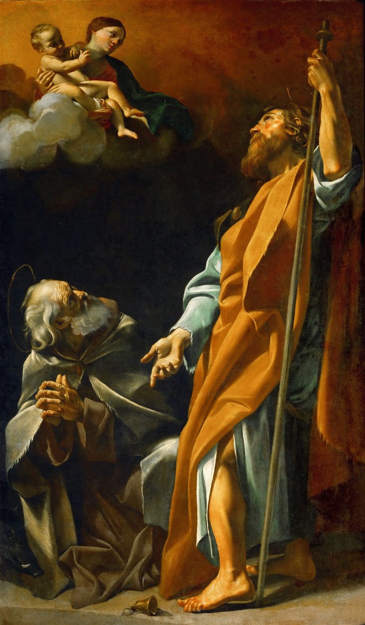 Barok: Jomfru Maria viser sig for de hellige James og Saint Anthony Abbe - Jomfru Maria viser sig for de hellige James og Anthony Abbas af Lanfranco, Giovanni (1582-1647), ca. 1622. Olie på lærred, 220x127,5. Kunsthistorisk Museum, Wien af Giovanni Lanfranco