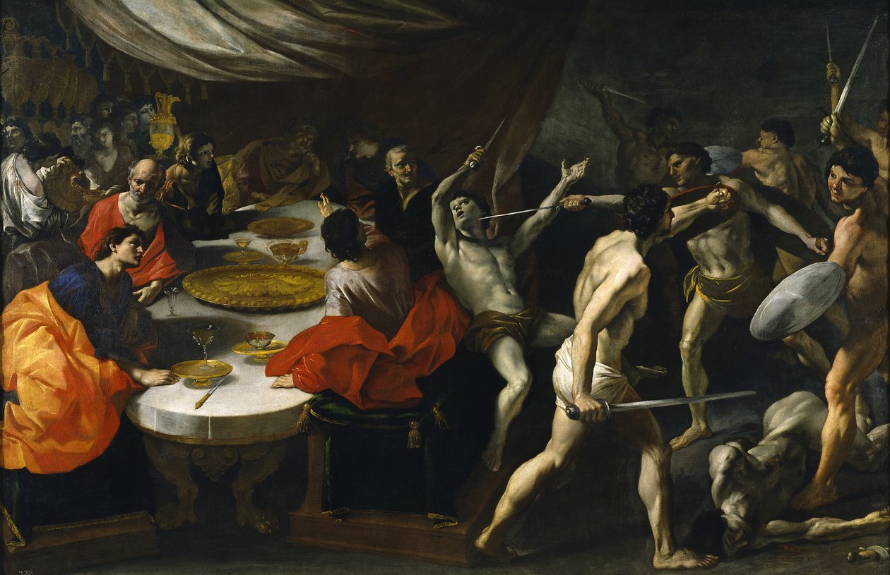Gladiator kæmper ved en banket af Giovanni Lanfranco