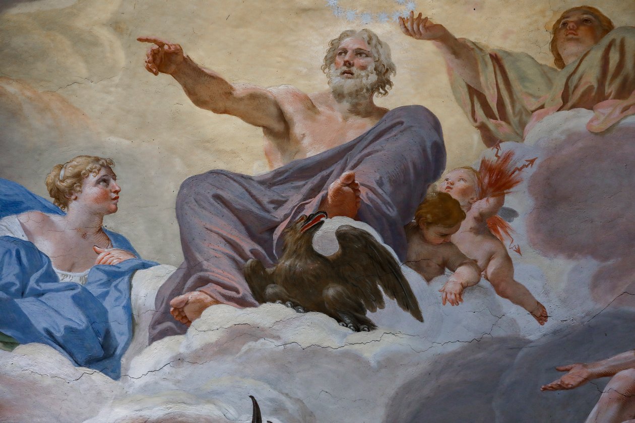 Jupiter og Junon. Detalje af "Gudernes råd" 1624-1625. freske af Giovanni Lanfranco