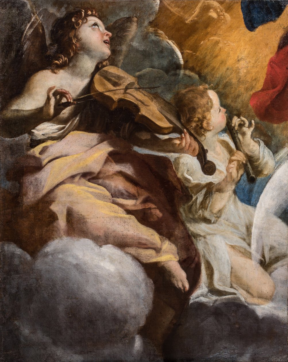 "" Les anges musiciens "" (De musikalske engle) Peinture de Giovanni Lanfranco (1582-1647) 1628-1630 Santa Maria della Concezione-kirken, Rom af Giovanni Lanfranco
