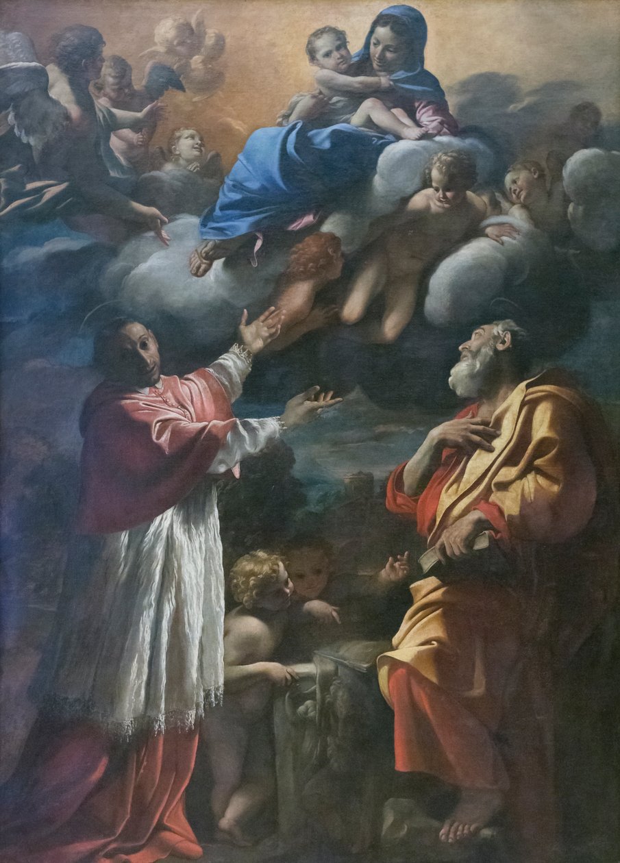 Madonna og barn med St. Charles Borromeo og St. Bartholomew af Giovanni Lanfranco