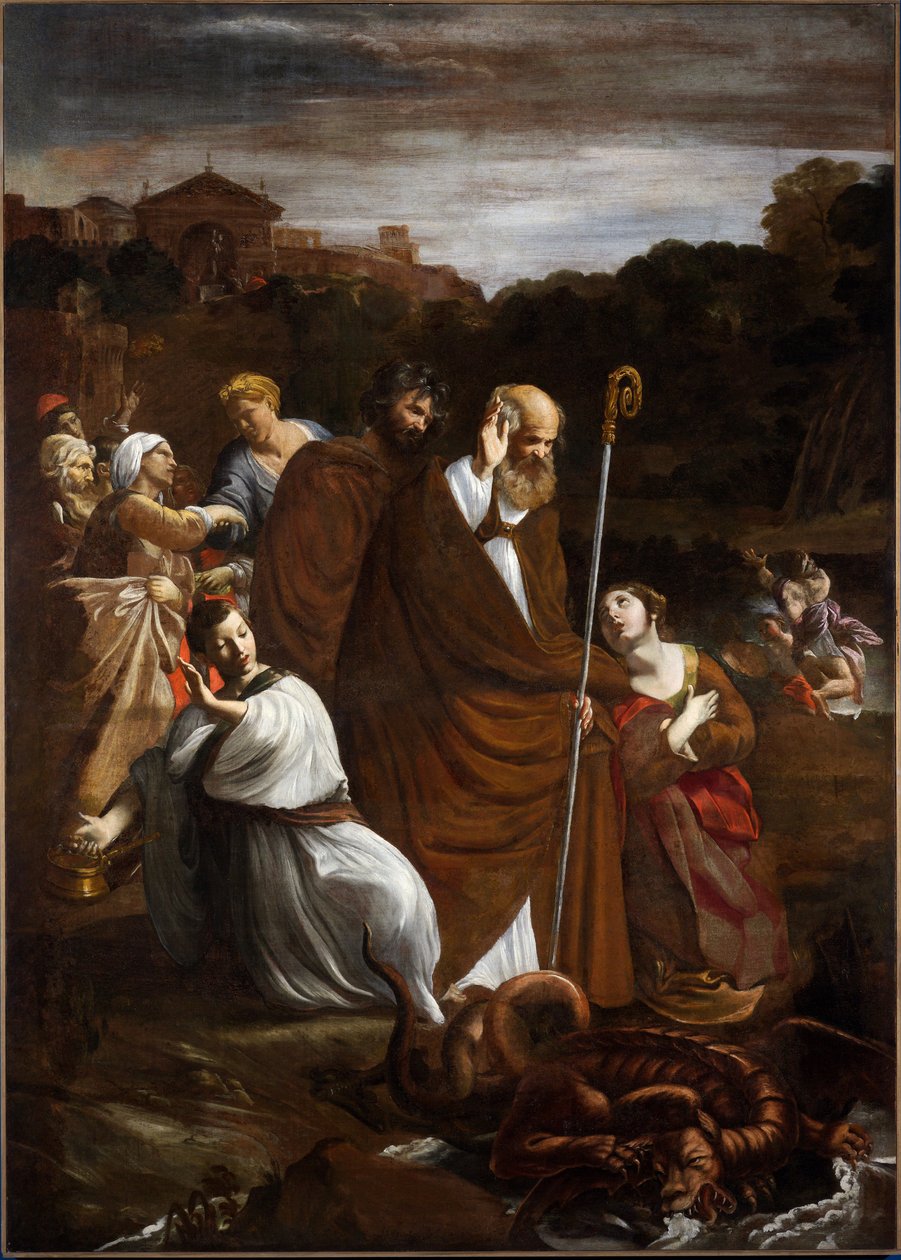 San Verano befrier Albenga fra dragen, ca. 1615 (olie på lærred) af Giovanni Lanfranco