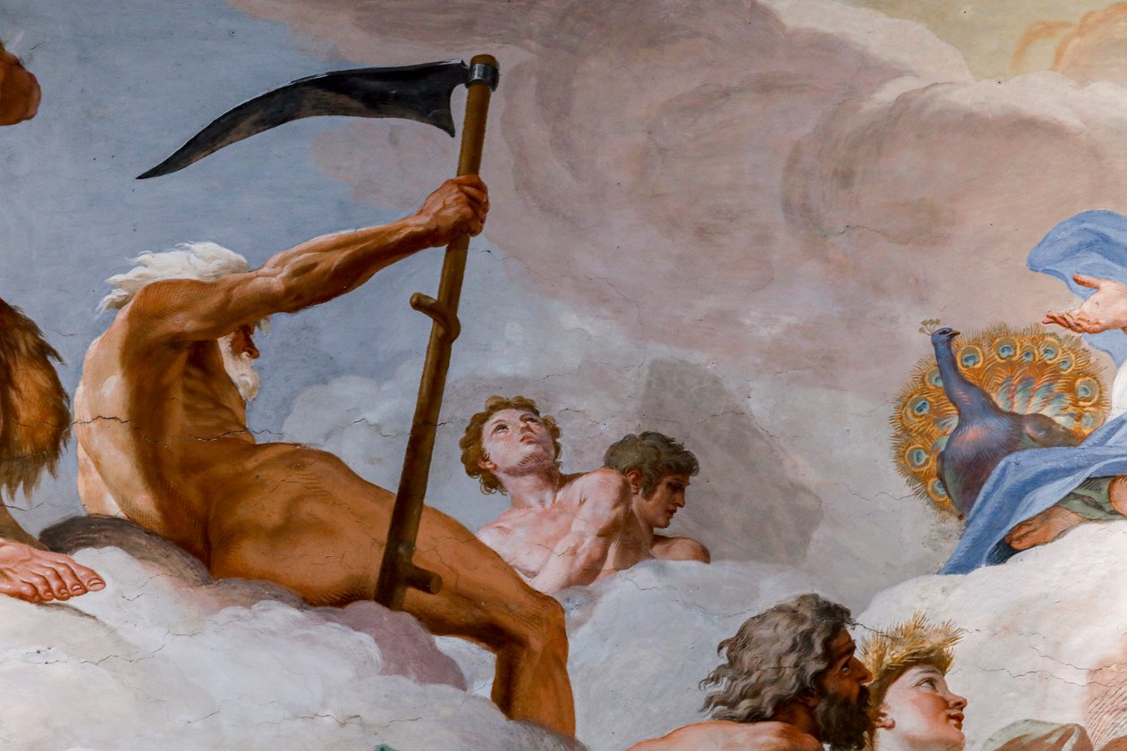 Saturn, tidens gud. Detalje af "Gudernes råd" 1624-1625. freske af Giovanni Lanfranco