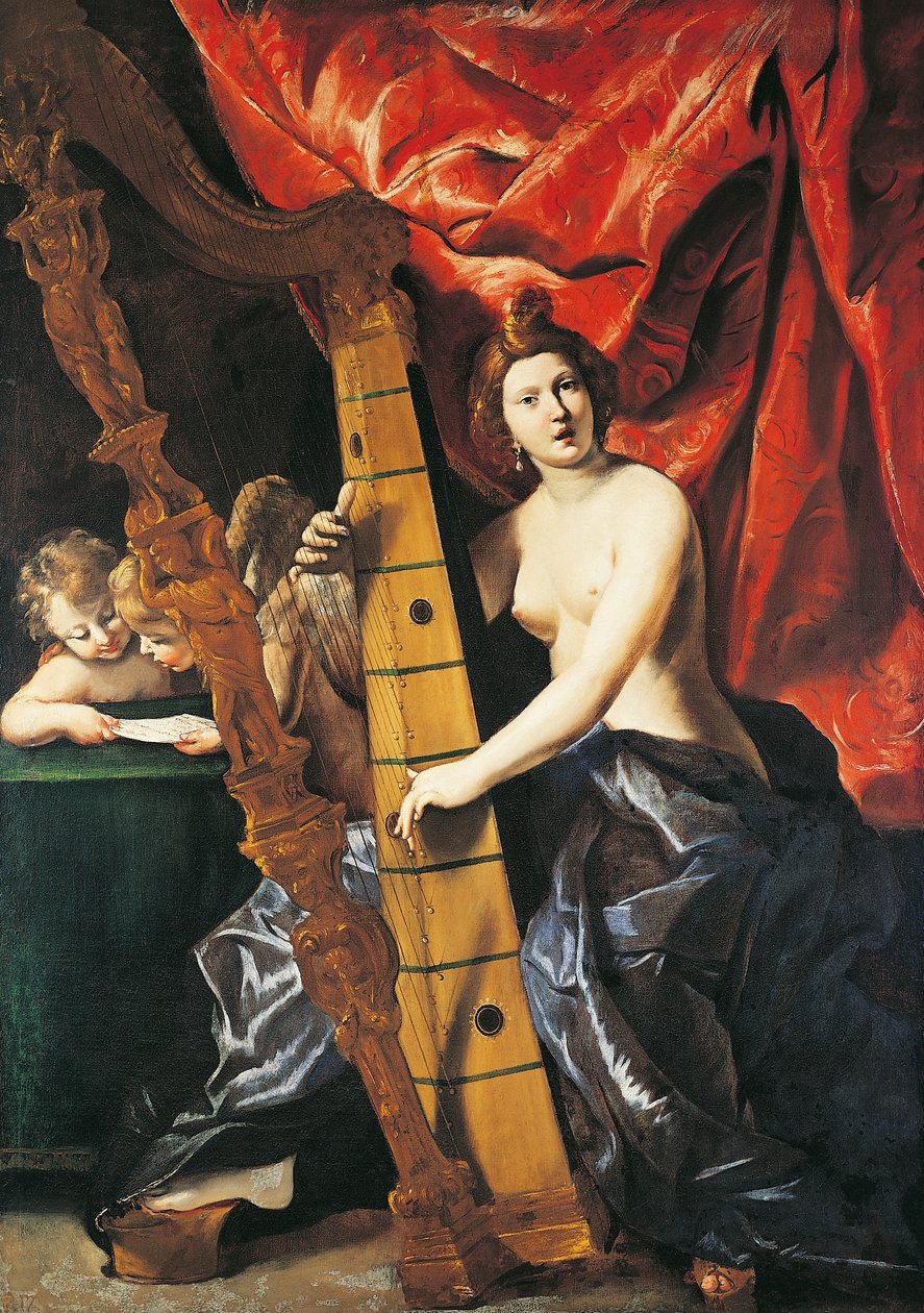 Venus spiller harpe, Allegory of Music, af Giovanni Lanfranco af Giovanni Lanfranco