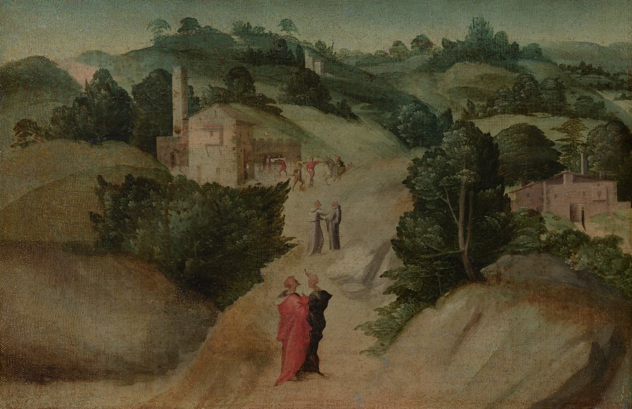 Scener fra en legende, sandsynligvis ca. 1515-1520 (olie på lærred) af Giovanni Larciani