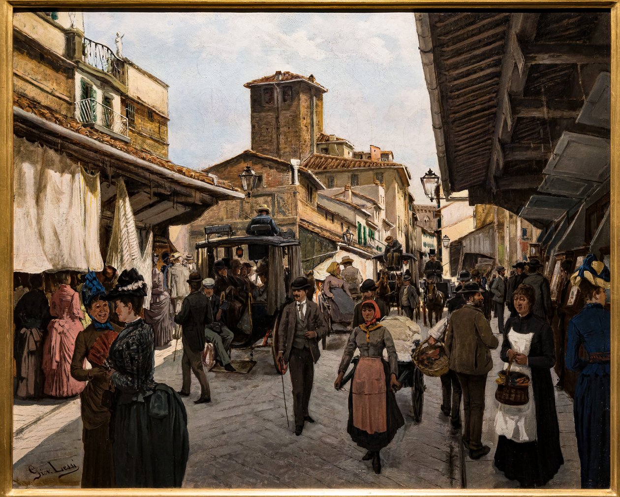 Gå på den gamle bro i Firenze af Giovanni Lessi