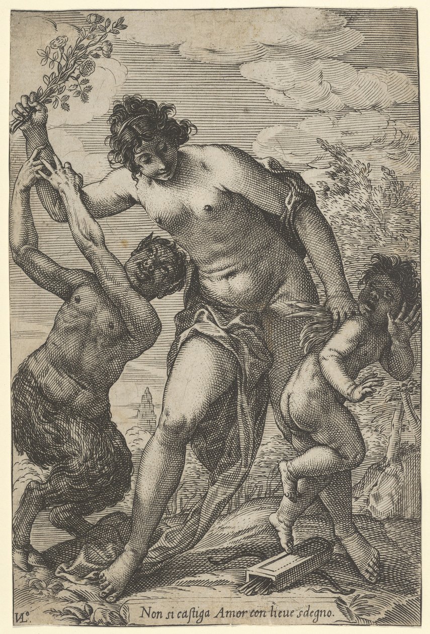 Venus pisker Amor med roser, begyndelsen af det 17. århundrede., begyndelsen af det 17. århundrede. af Giovanni Luigi Valesio