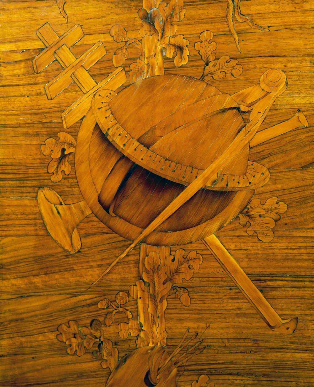 Måleinstrumenter, central del af indlæg på hjørneskab med enkelt stor dør, af Giovanni Maffezzoli (1779-1818), elev af Giuseppe Maggiolini, signeret og dateret 1798, Italien af Giovanni Maffezzoli