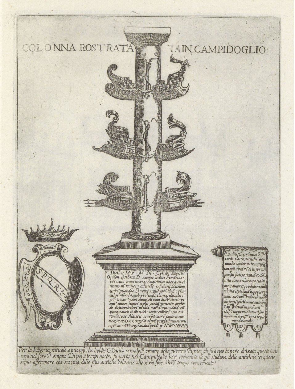 Rostral søjle Rostral kolonne i Campidoglio (titel på objekt) Moderne og antikke monumenter og byggerier i Rom (serietitel) Ornamenter af gamle og moderne bygninger i Alma-byen Rom (serietitel) af Giovanni Maggi