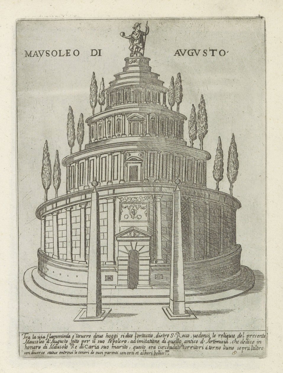 Augustus Mausoleum i Rom Mausoleo di Augusto (titel på objekt) Moderne og antikke monumenter og bygninger i Rom (serietitel) Ornamenti di fabriche antichi et moderni dell