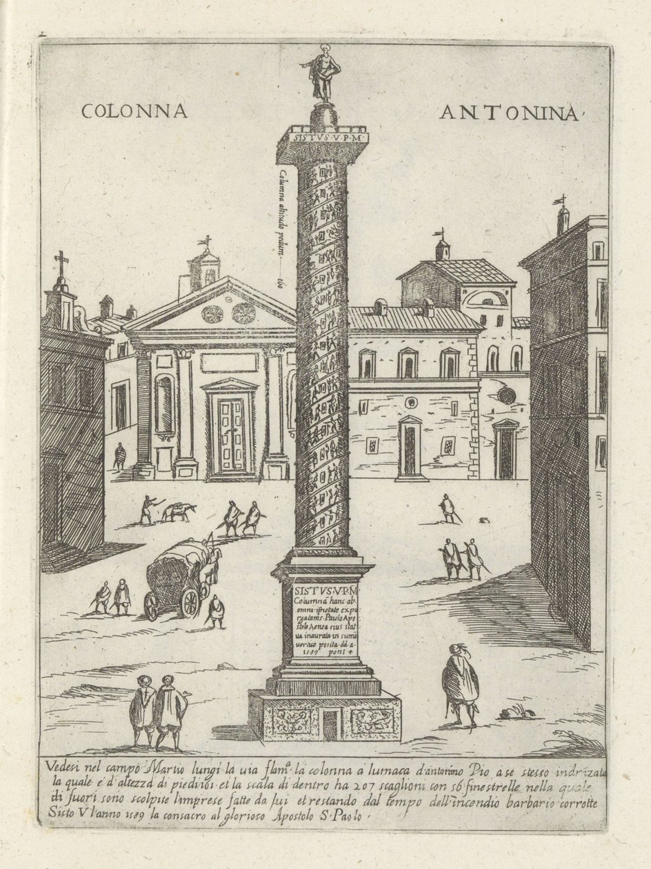 Søjle af Marcus Aurelius i Rom Colonna a S. Antonio (titel på objekt) Moderne og antikke monumenter og bygninger i Rom (serietitel) Ornamenti di fabriche antichi et moderni dell