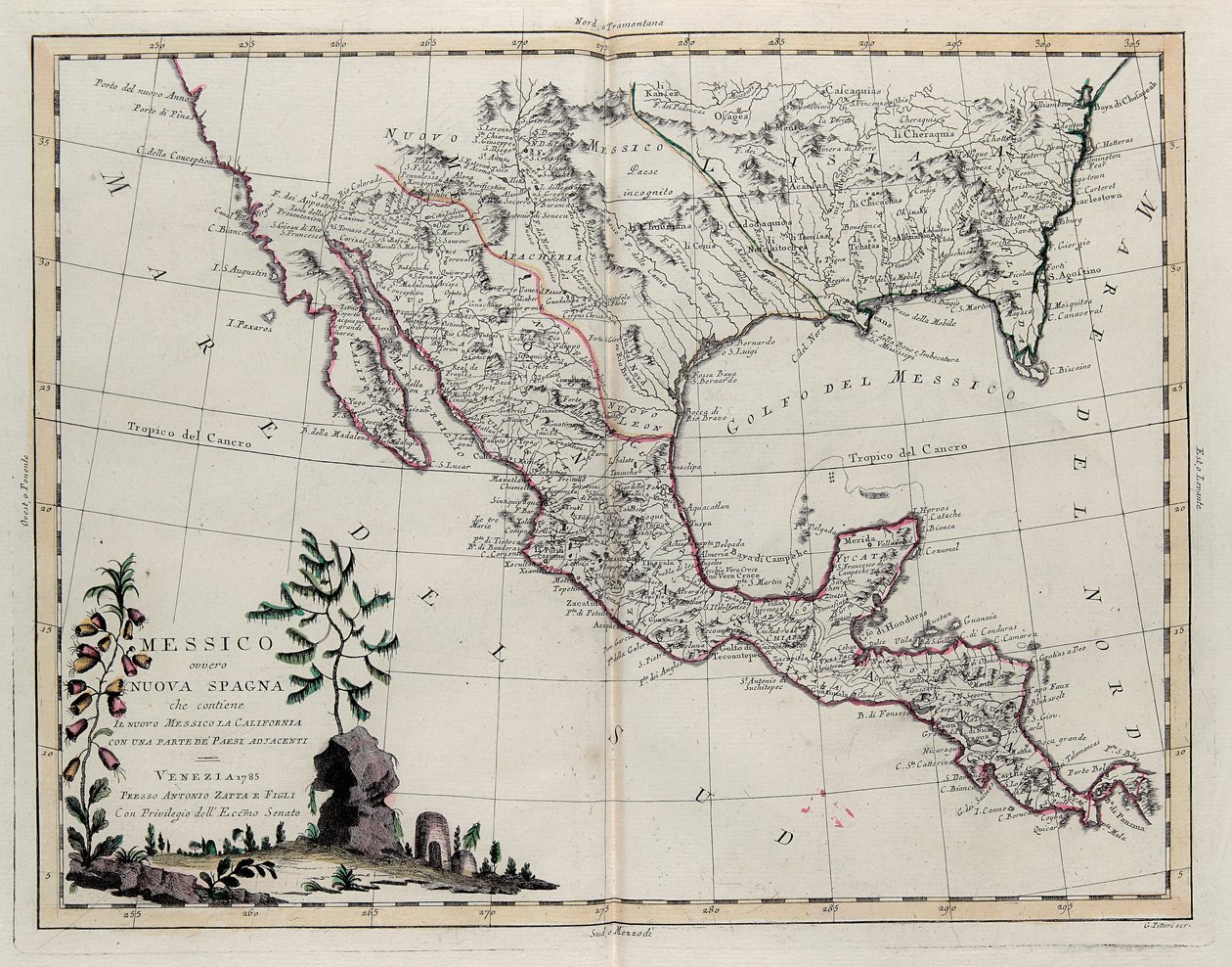Mexico eller New Spain, der indeholder New Mexico, Californien med en del af tilstødende lande, fra Tome IV i New Atlas, indgraveret af G. Zuliani, 1785 af Giovanni Marco Pitteri
