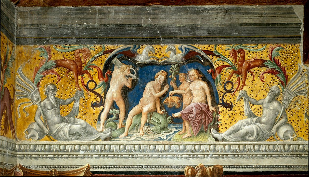 En marin guddom tilbydes en lille orne Detalje af en frise tilskrevet Giovanni Maria Falconetto (1468-1534) 1520 omkring Mantua, Palazzo d