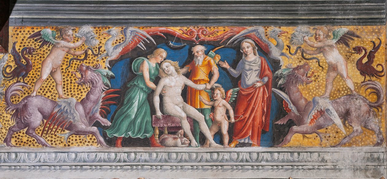 Jomfruens astrologiske tegn, Stjernetegnskammeret (Camera dello Zodiaco), detalje fra 2384726 af Giovanni Maria Falconetto