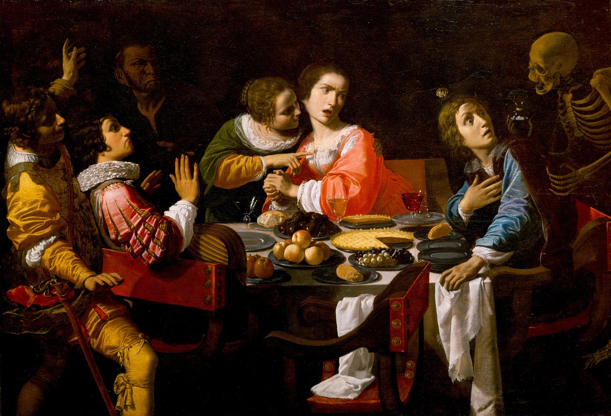 Døden kommer til banketbordet Memento Mori, ca. 1635 af Giovanni Martinelli