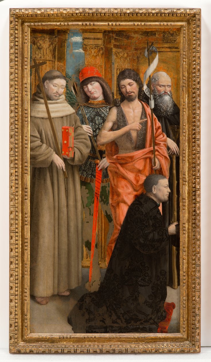 Hellige Frans af Assisi, Sebastian, Johannes Døberen, Anthony Abbed med donoren af Giovanni Martino Spanzotti
