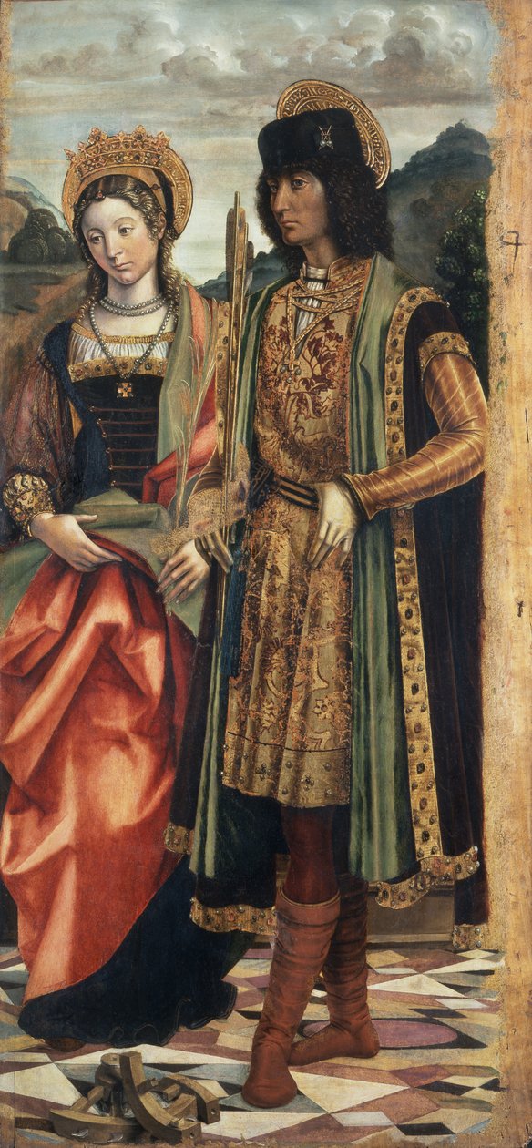 St. Catherine af Alexandria og St. Sebastian, ca. 1496 (tempera ombord) af Giovanni Martino Spanzotti