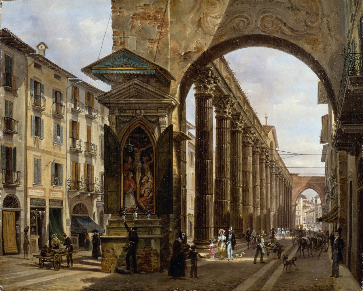 Lawrence-søjler i Milano, af Giovanni Migliara (1785-1837), olie på lærred, 40x31 cm af Giovanni Migliara