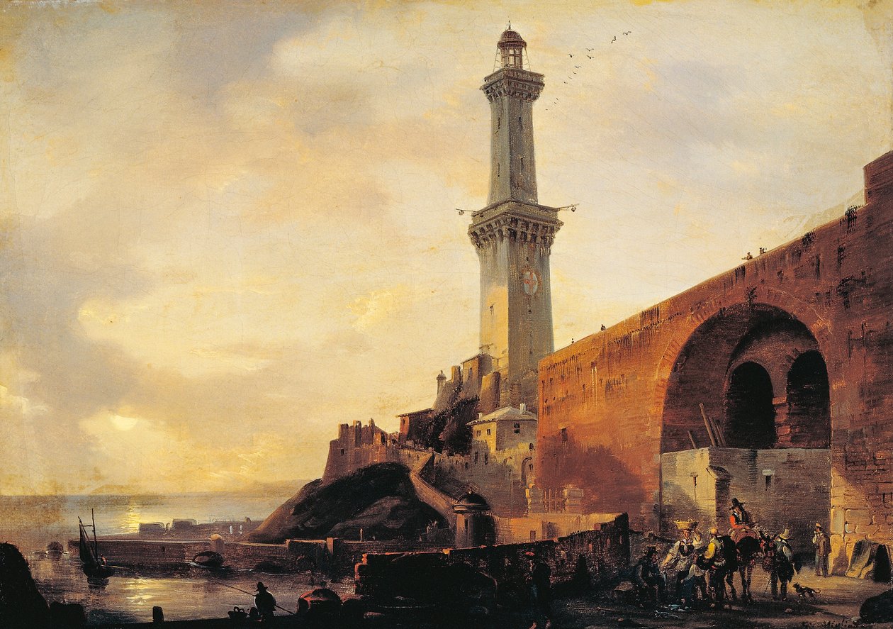 Genova, udsigt over fyrtårnet, af Giovanni Migliara (1785-1837), olie på lærred af Giovanni Migliara