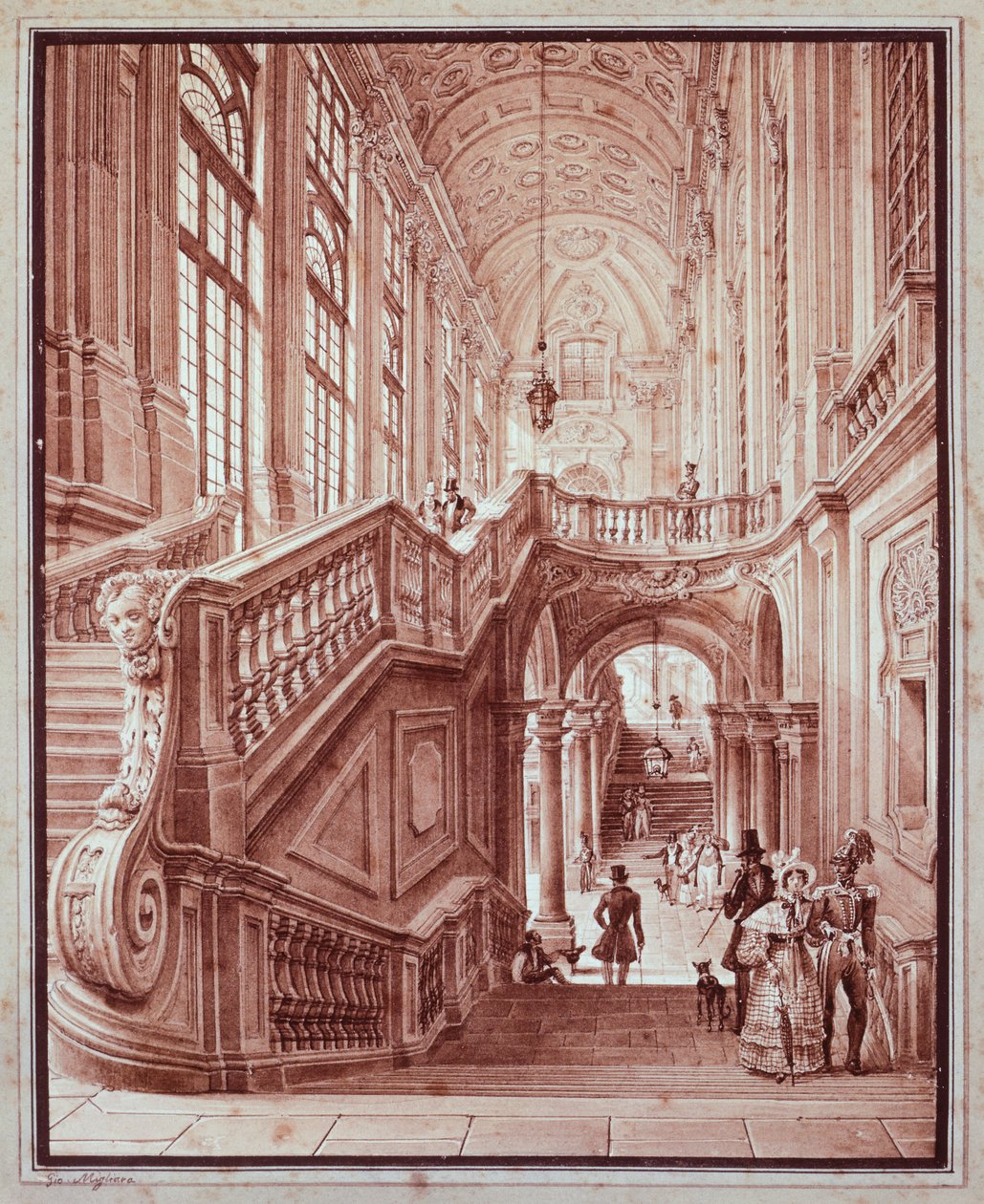 Hall of Palazzo Madama, af Giovanni Migliara (1785-1837) af Giovanni Migliara
