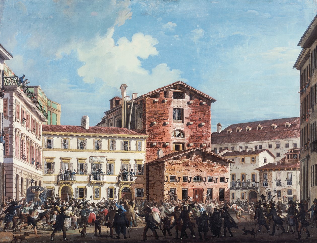 Milan, vred pøbel angriber finansminister Giuseppe Prinas hus, 20. april af Giovanni Migliara