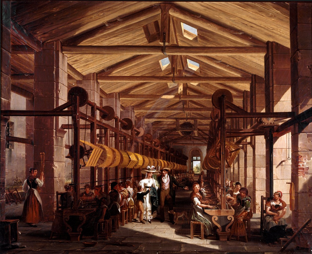 Spindeværkstedet Mylius har Boffalora Ticino nær Milano Maleri af Giovanni Migliara (1785-1837) 1828 Olie på lærred, højde: 44 cm Menaggio, privat samling af Giovanni Migliara