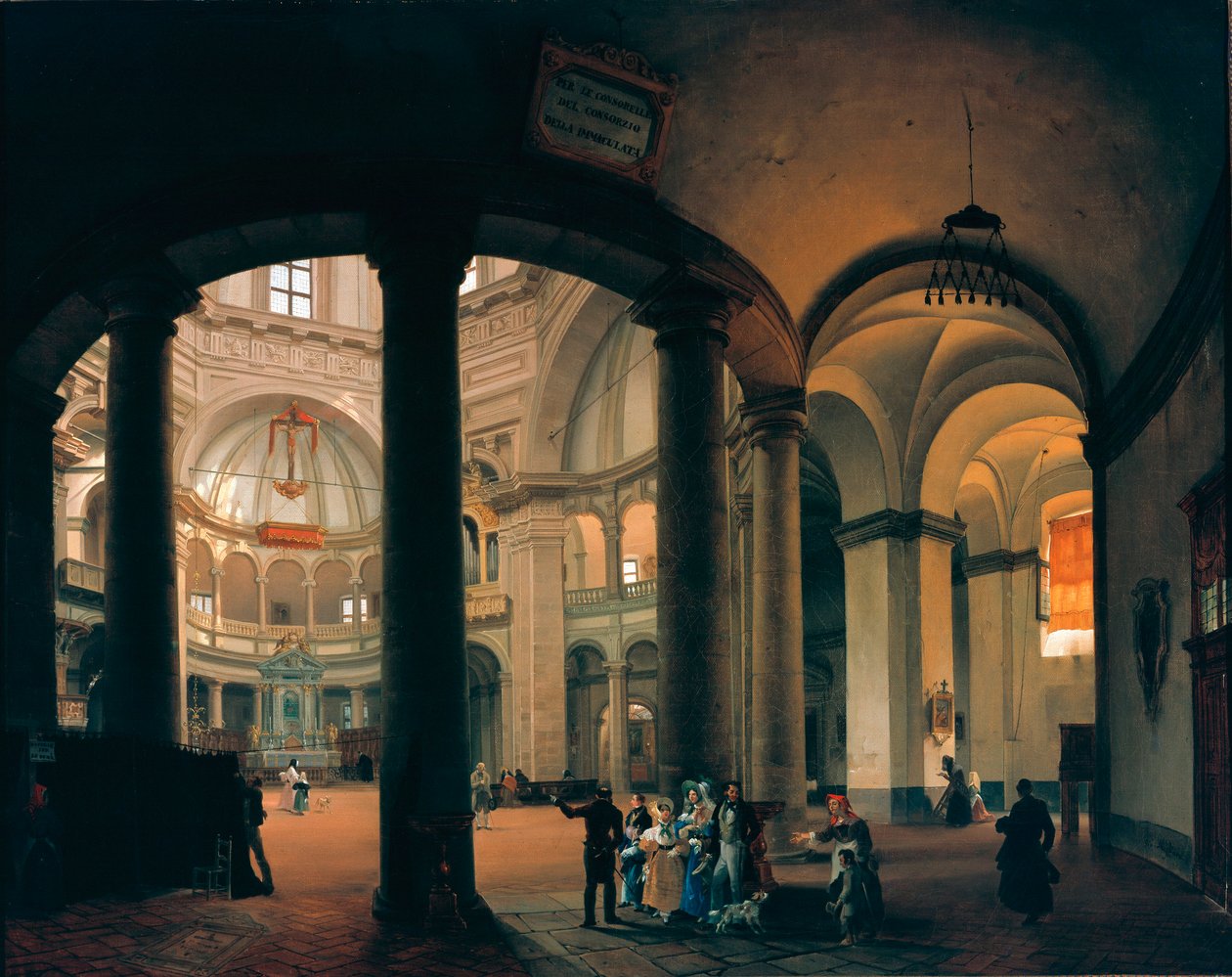 Udsigt fra det indre af basilikaen San Lorenzo Maleri af Giovanni Migliara (1785-1837). 1835. Milano, Milanos museum af Giovanni Migliara