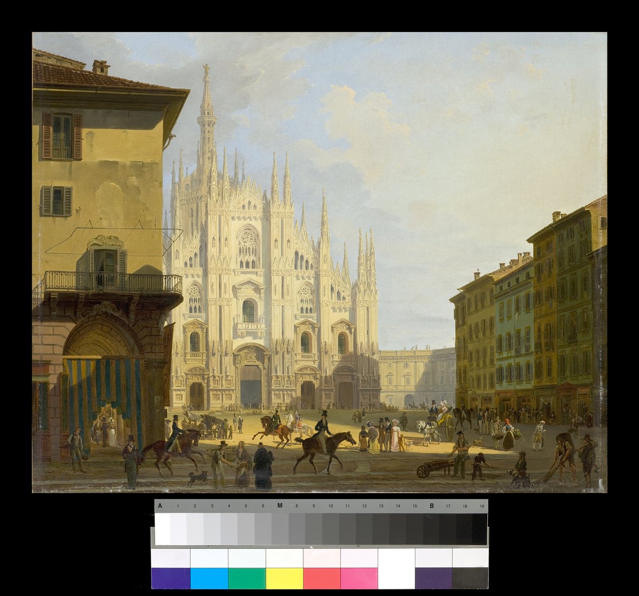 Udsigt over Piazza Duomo i Milano, 1819-28 af Giovanni Migliara