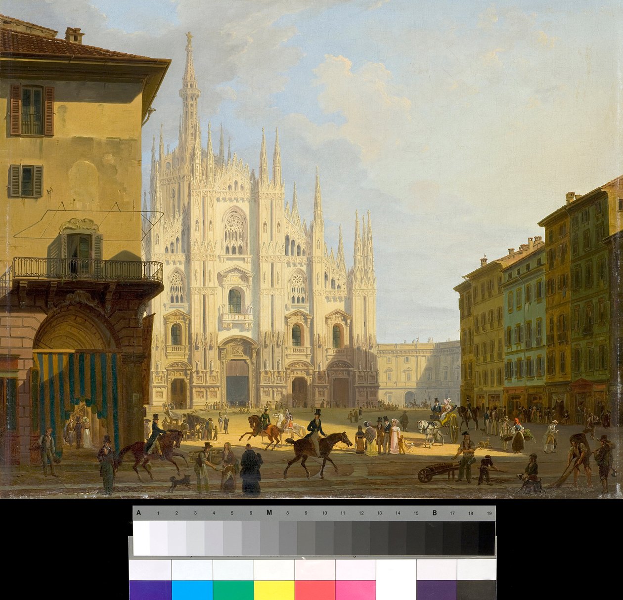 Udsigt over Piazza Duomo i Milano, Italien (Katedralpladsen i Milano) Maleri af Giovanni Migliara (1785-1837) 1828 Privat samling af Giovanni Migliara