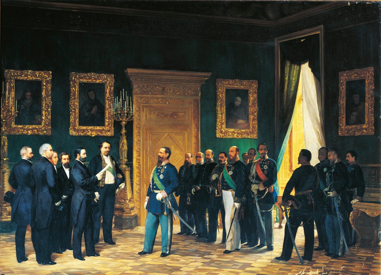 Anden uafhængighedskrig - Victor Emmanuel af Savoyen modtager toscanske udsendinge med dekretet om annekteringen af Toscana til det italienske kongerige af Giovanni Mochi
